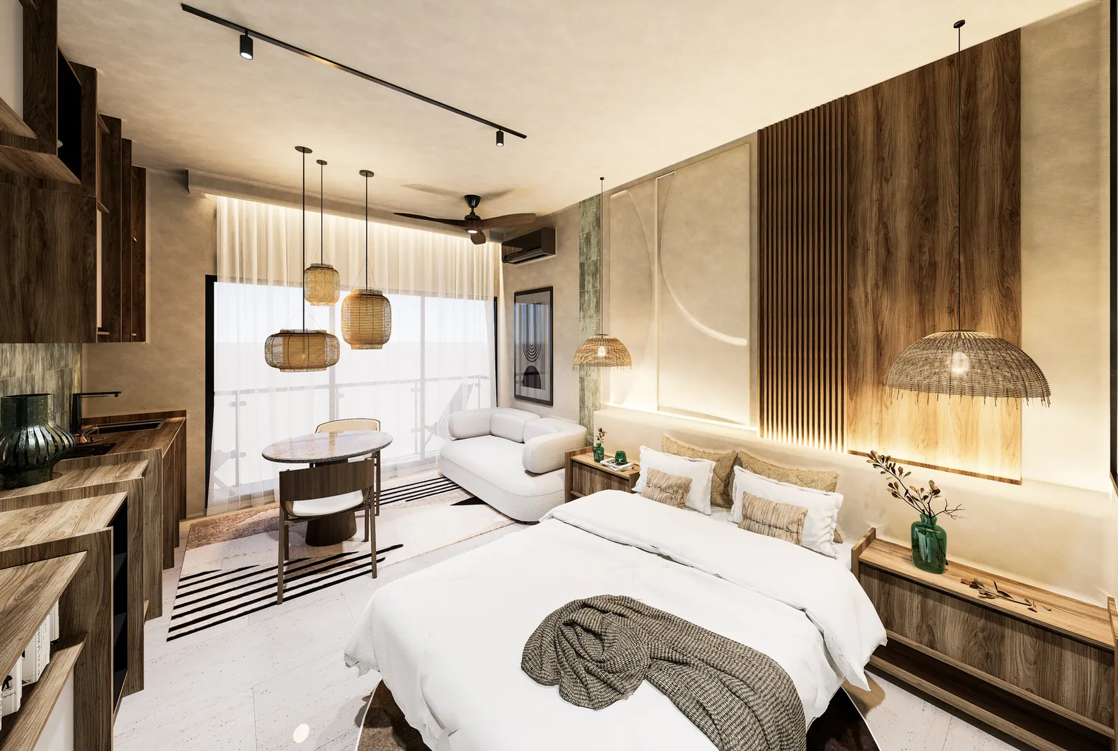 Interior de una suite: recámara y estancia